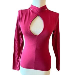 Fuchsia Pink Long Sleeve Cut Out Top – Women’s Size Small Sexy Slim Fit
